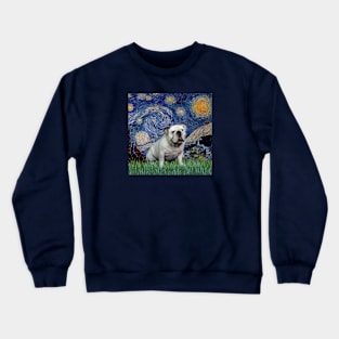 Starry Night (Van Gogh) Adapted to Feature an English Bulldog Crewneck Sweatshirt